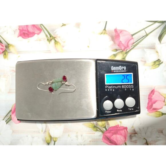 925 Sterling Silver Aventurine Red Agate Dangle Drop Earrings Hook Jewelry Lot - Picture 6 of 6